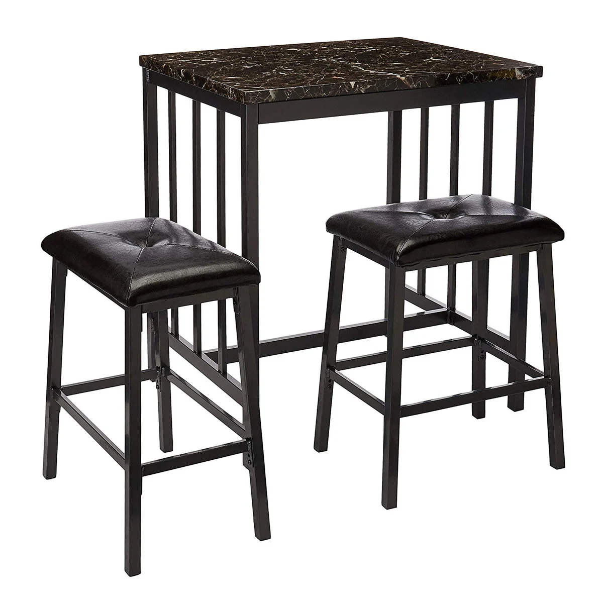 Benzara 3 Piece Rubber Wood Counter Height Set Black