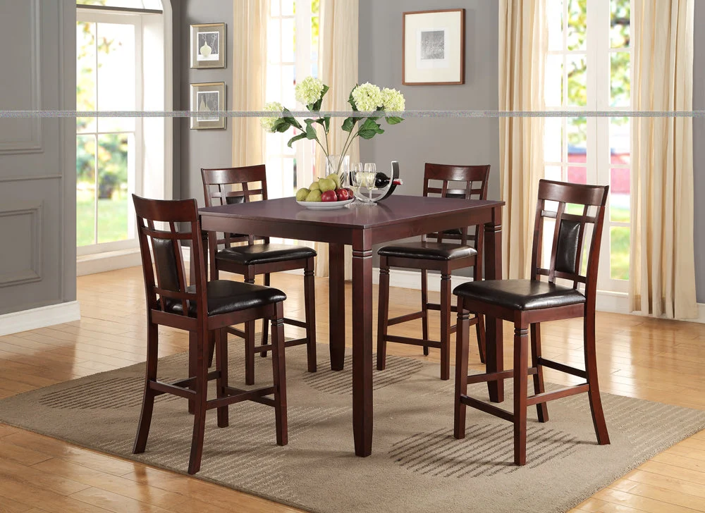 Benzara Swish Cashew Wood 5 Pieces Counter Height Dining Set in Brown