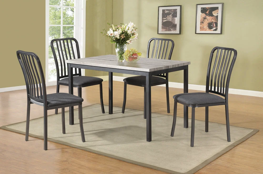 Benzara Demure Metal Frame 5 Pieces Dining Set in Gray