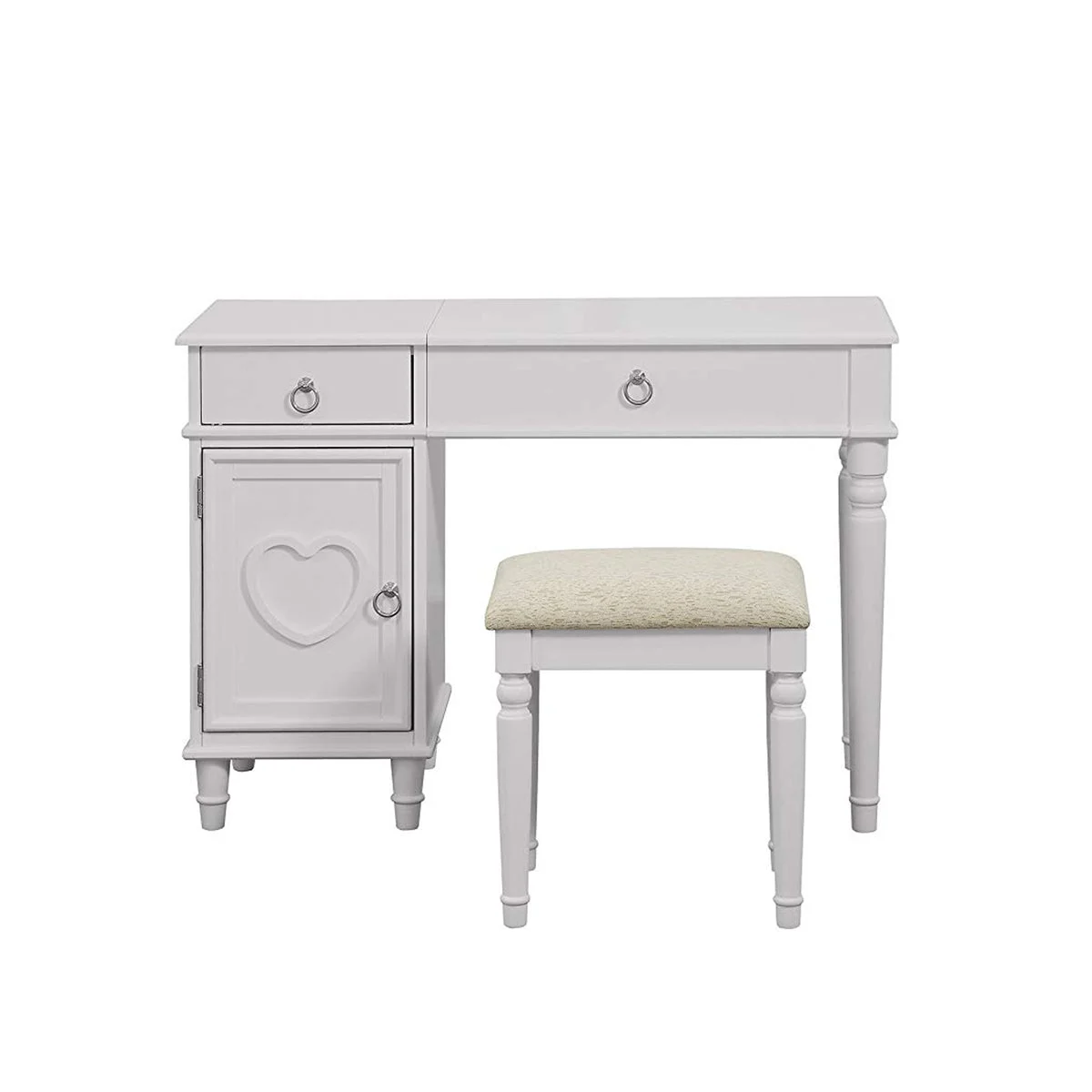 Benzara Seraph Vanity Set Featuring Stool and Mirror White
