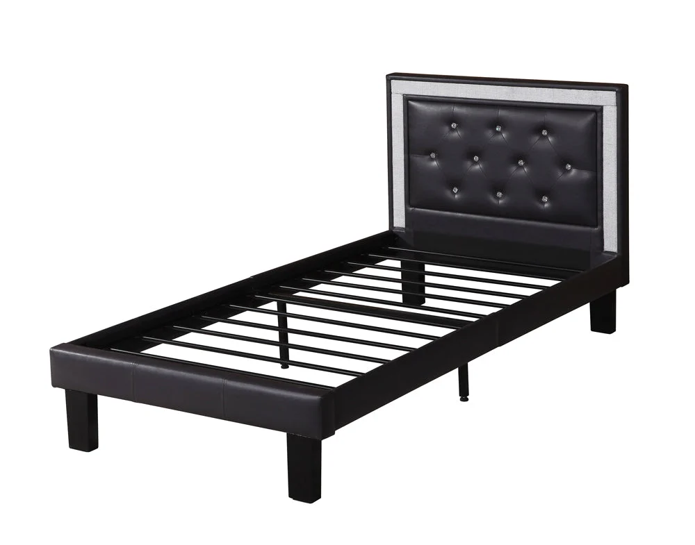 Benzara Polyurethane Twin Size Bed in High Headboard in Black