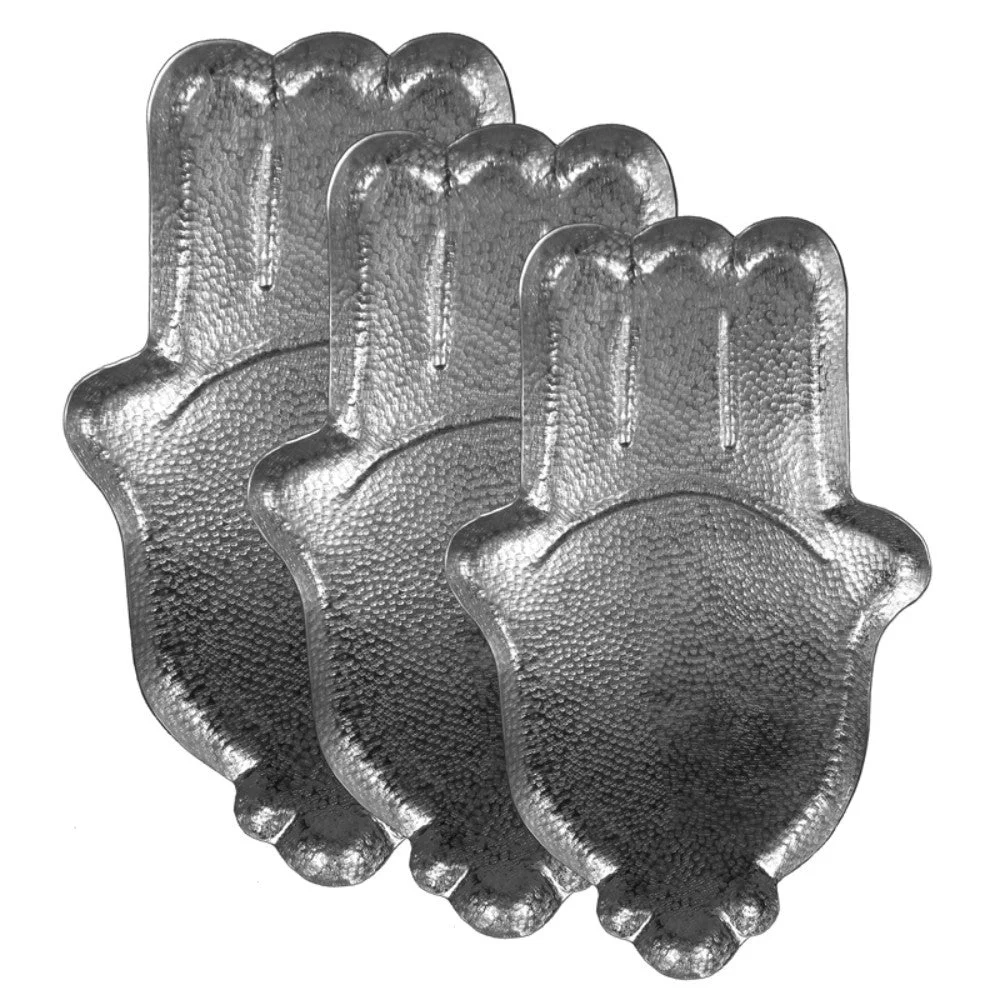 Benzara Beauteous 3 Piece Aluminum Hammered Tray, Silver