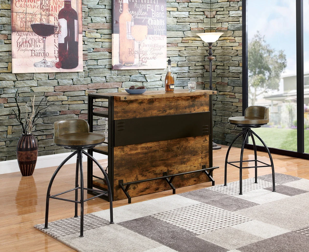 Benzara Urban Wooden Bar Unit with Stemware Rack, Wire Brushed Black