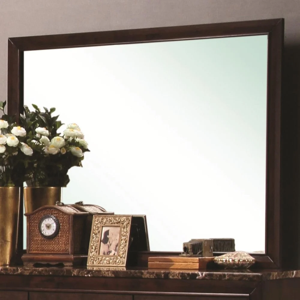 Benzara Rectangular Wooden Framed Mirror in Transitional Style, Brown