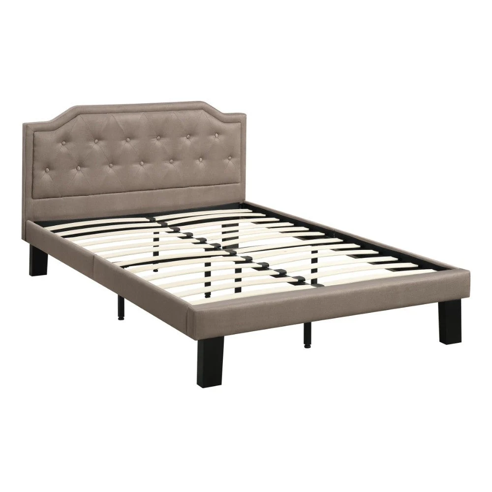 Benzara Stunning Upholstered Wooden Twin Bed with Button Tufted Headboard, Tan