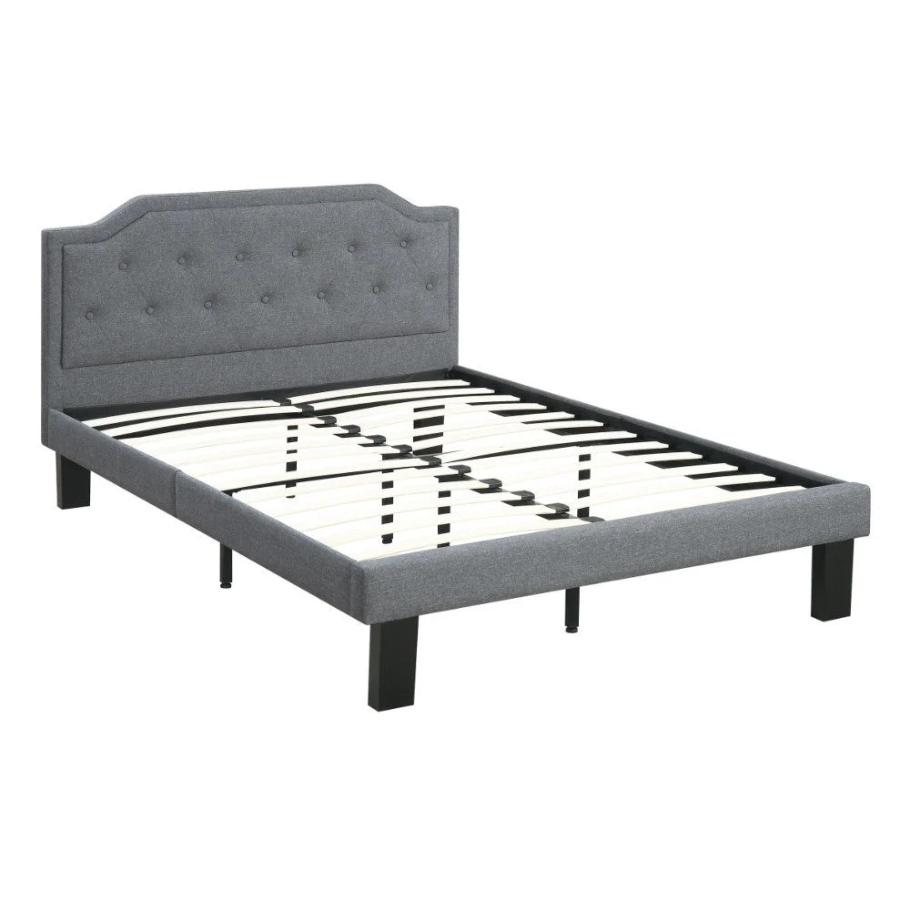 Benzara Glorious Upholstered Wooden Full Bed with Button Tufted Headboard, Blue Gray