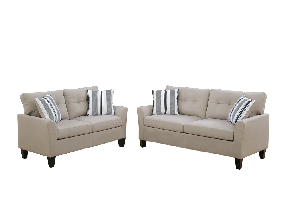 Benzara Glossy Polyfiber 2 Piece Sofa Set in Beige