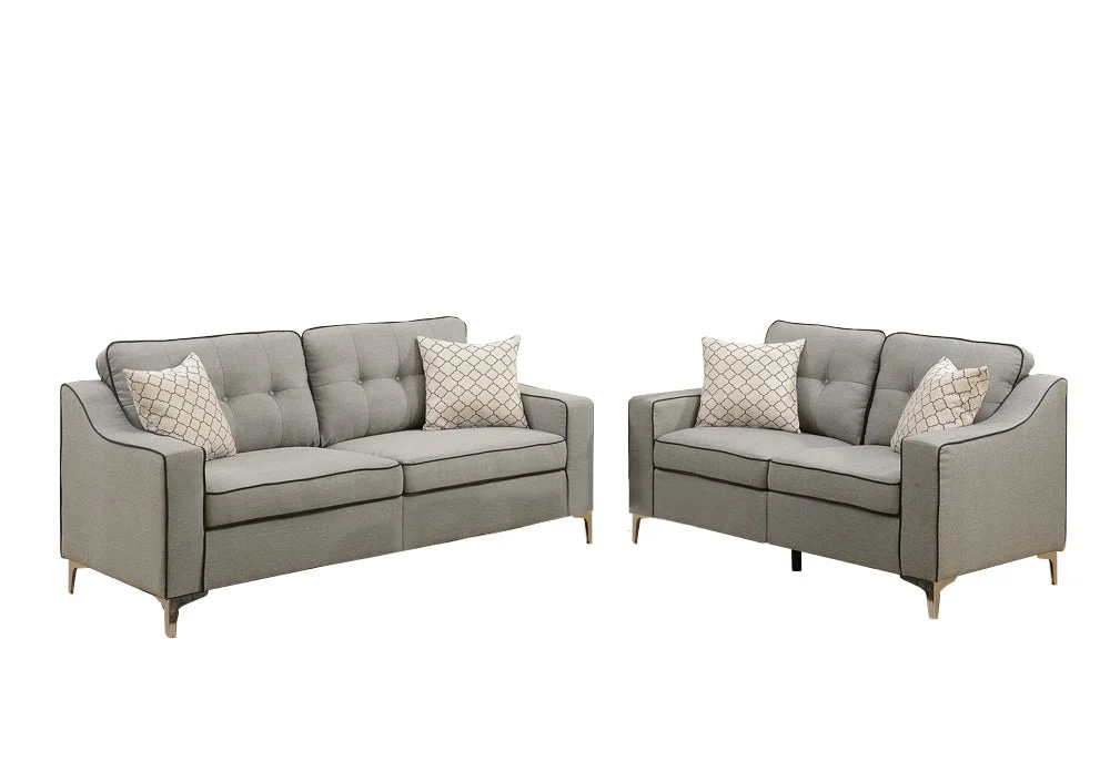 Benzara Polyfiber 2 Pieces Sofa Set with Black Welt Trim Gray