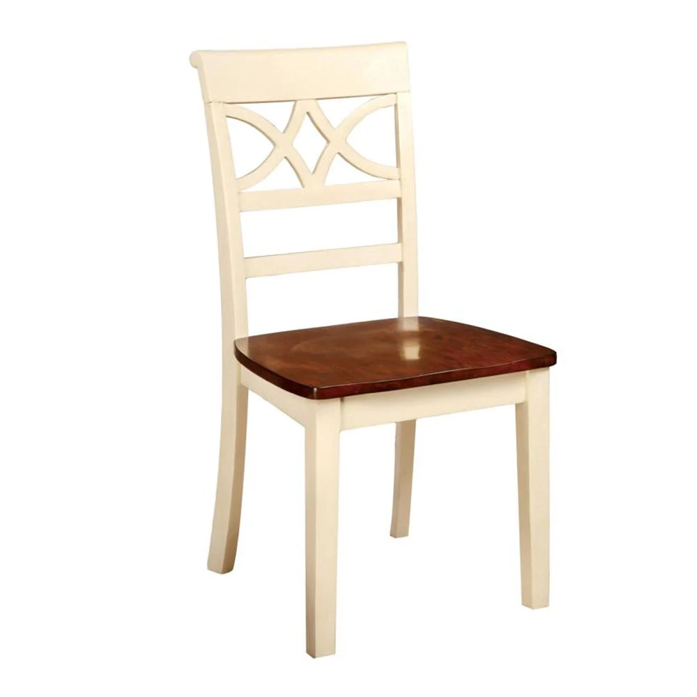 Benzara Dual Tone Side Chair with Designer Cutout Back, Set of 2, Vintage White and Cherry Brown