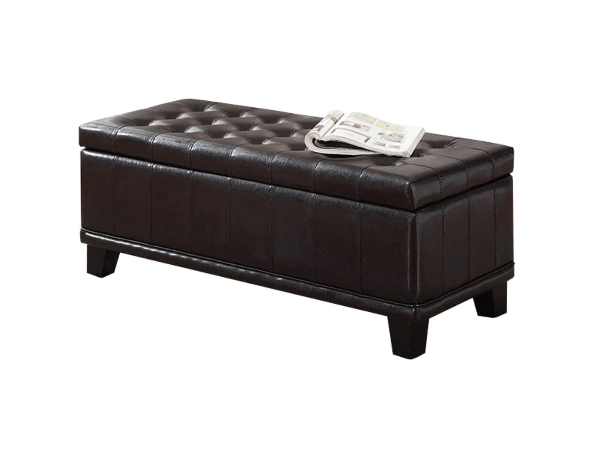 Benzara Bonded Leather Storage Ottoman with Blocked Feet Brown