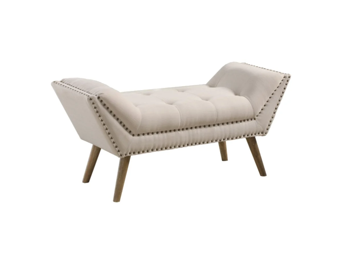 Benzara Fabric Ottoman with Nail Head Trim Design Cream