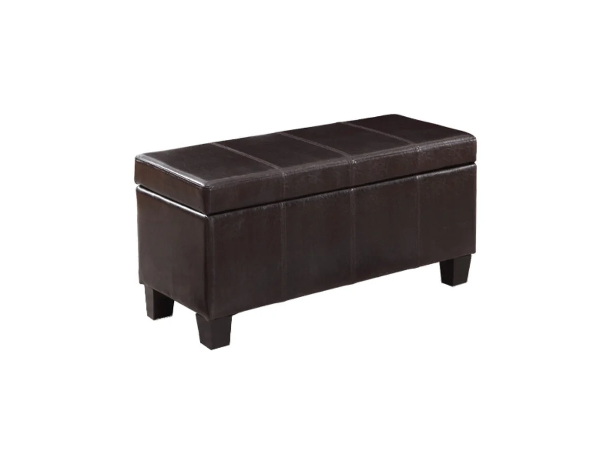Benzara Bonded Leather Storage Ottoman with Block Feet Brown