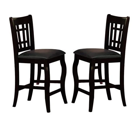 Benzara Wooden Counter Height Chair with Designer Back Set of 2 Black