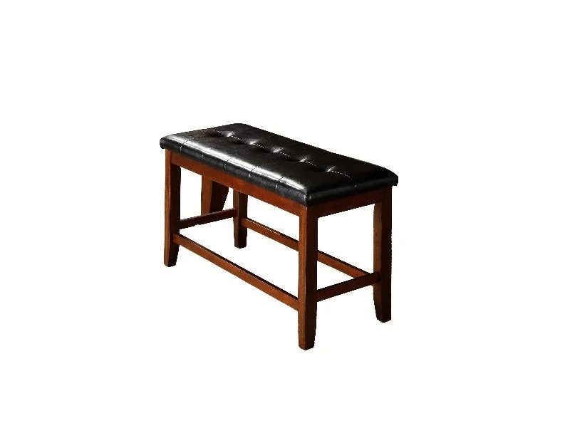 Benzara Wooden Bench with Tufted Seat in Dark Brown