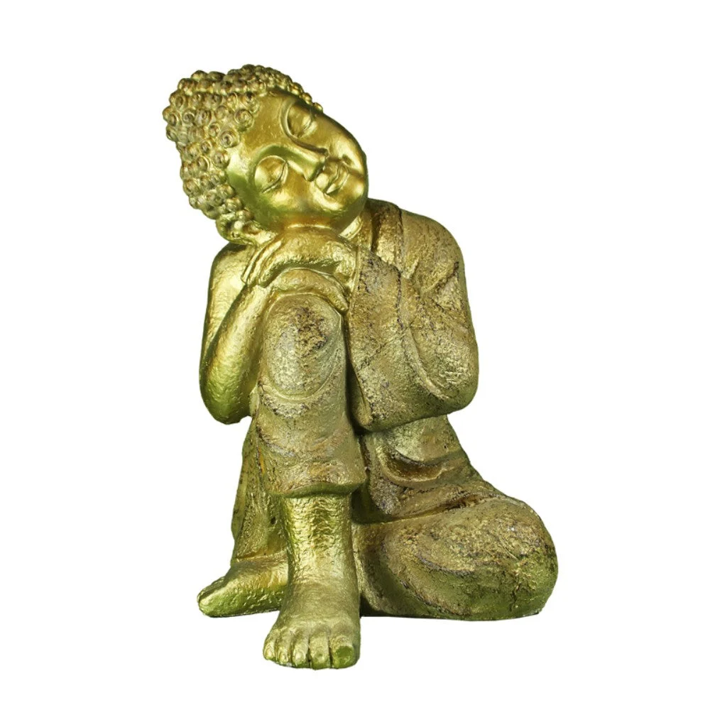 Benzara Divine Polyresin Seated and Resting Buddha Figurine, Gold