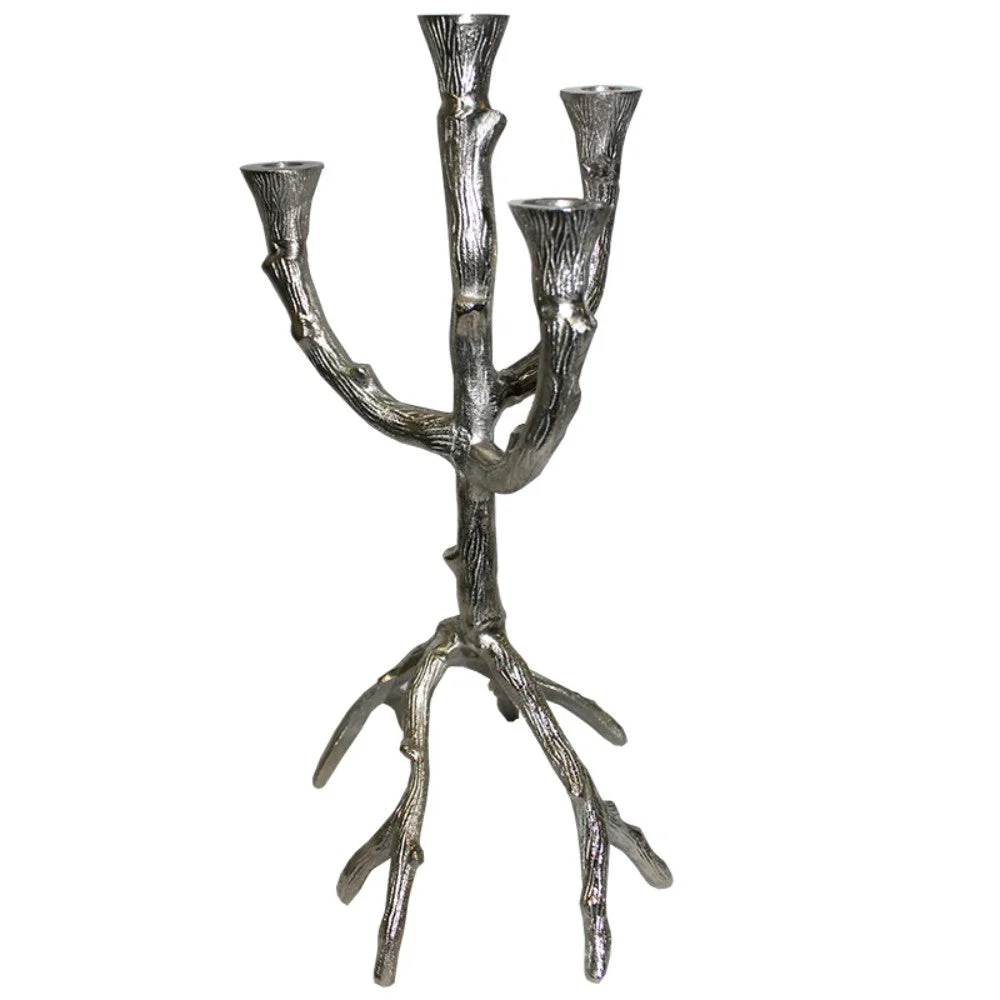 Benzara Tree Like Candle Holder with 4 Arms, Silver