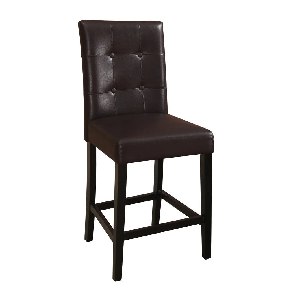 Benzara Wooden Height Chair with Button Tufted Back Set of 2 Brown