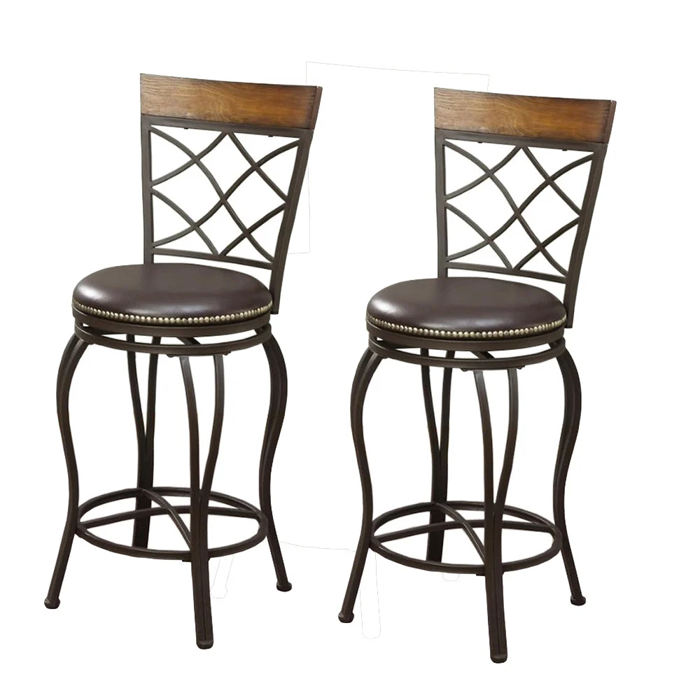 Benzara Great Fusion Metal & Solid Wood Swivel Barstool, Brown (Set of 2)