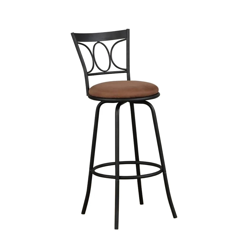 Benzara Slenderly Modern Metal & Microfiber Cushion Swivel Barstool, Black (Set of 2)