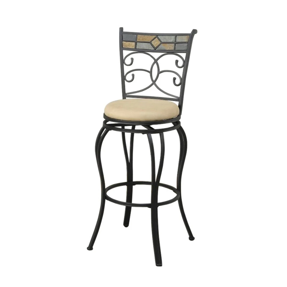 Benzara Beautifying Metal Faux Suede Fabric Swivel Barstool, Black (Set of 2)