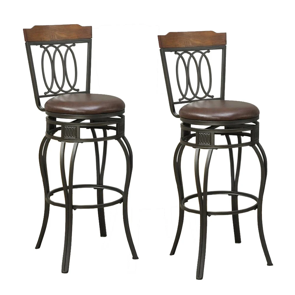 Benzara Intriguing Metal & Solid Wood Swivel Barstool, Brown (Set of 2)