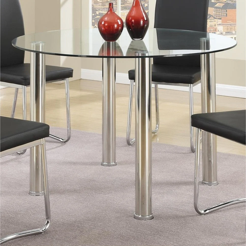 Benzara Contemporary Style Metal Table with Round Glass Table Top, Silver