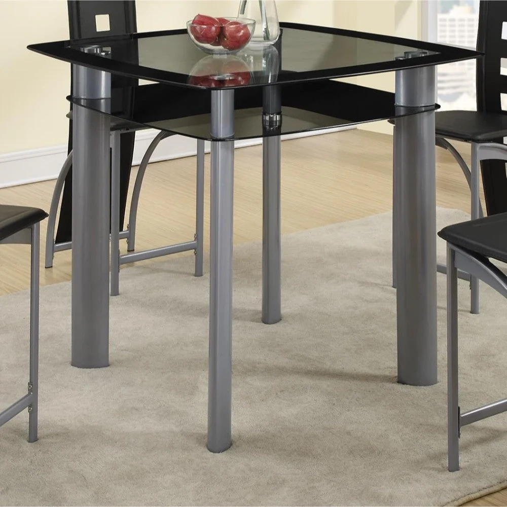 Benzara Square Glass Top Counter Height Dining Table with Metal Legs Black and Silver