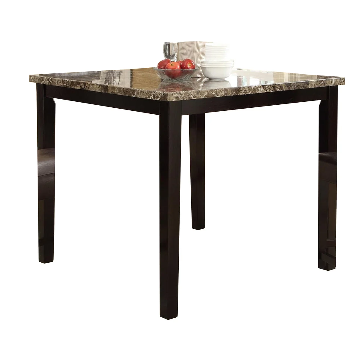 Benzara Spacious Wooden High Table Faux Marble Top Brown