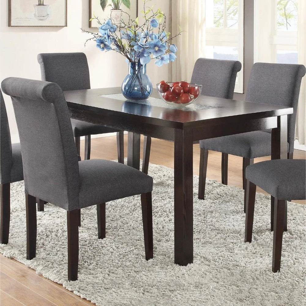 Benzara Wooden Dining Table with Tempered Glass Top, Brown