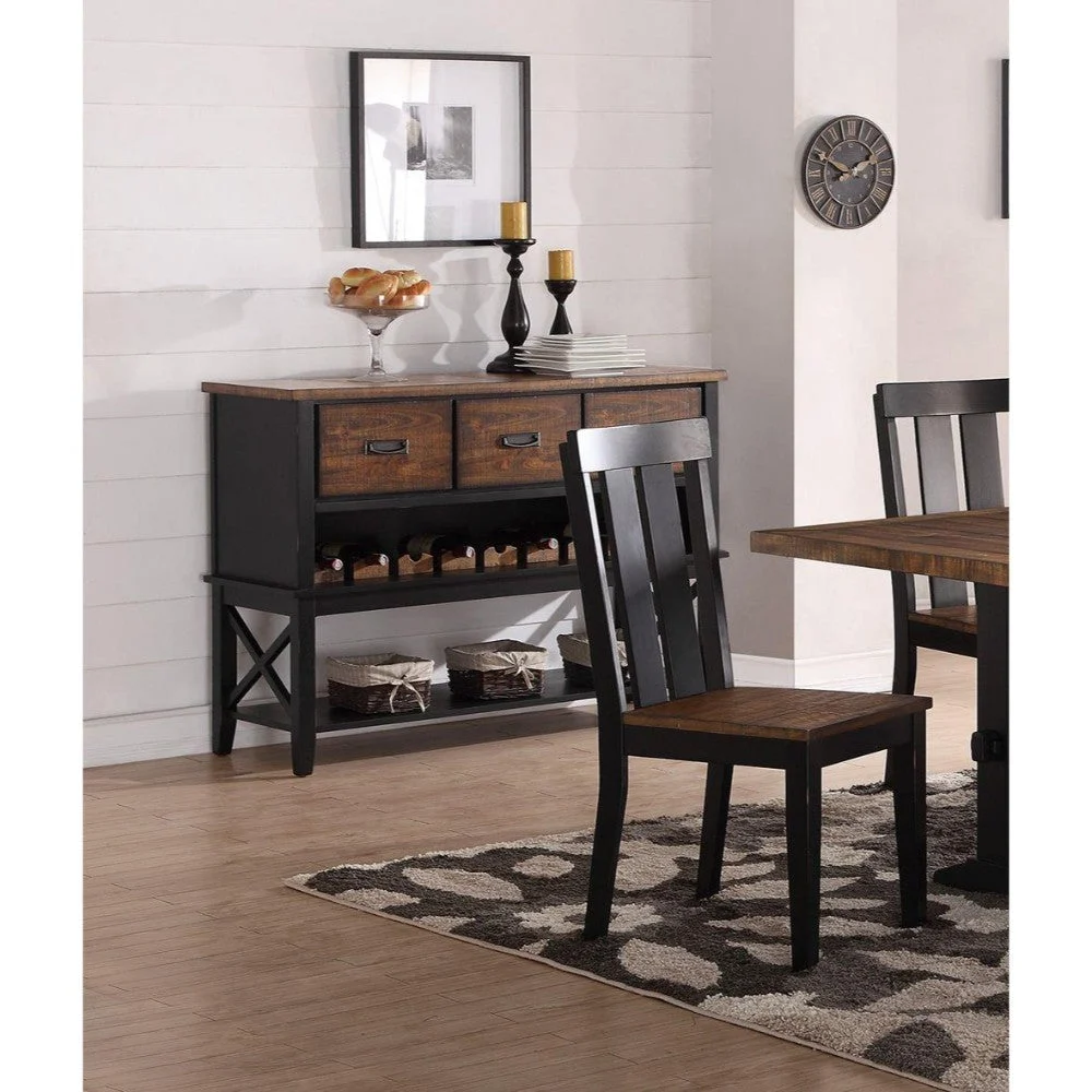 Benzara Dual Tone Rubber Wood Server with Spacious Storages Black and Brown