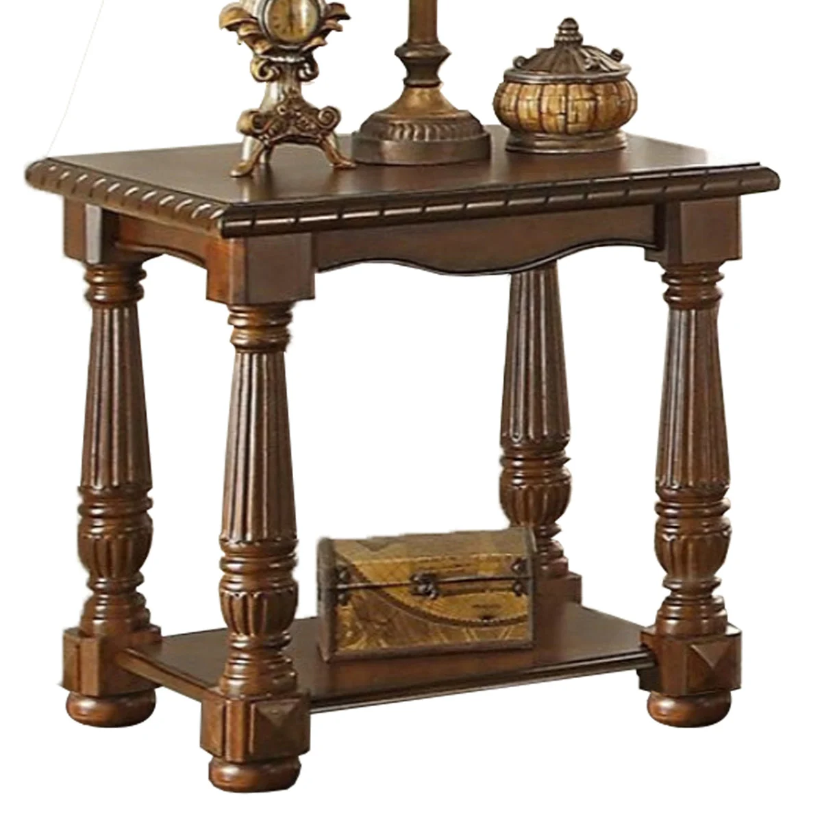 Benzara Rubber Wood End Table, Brown