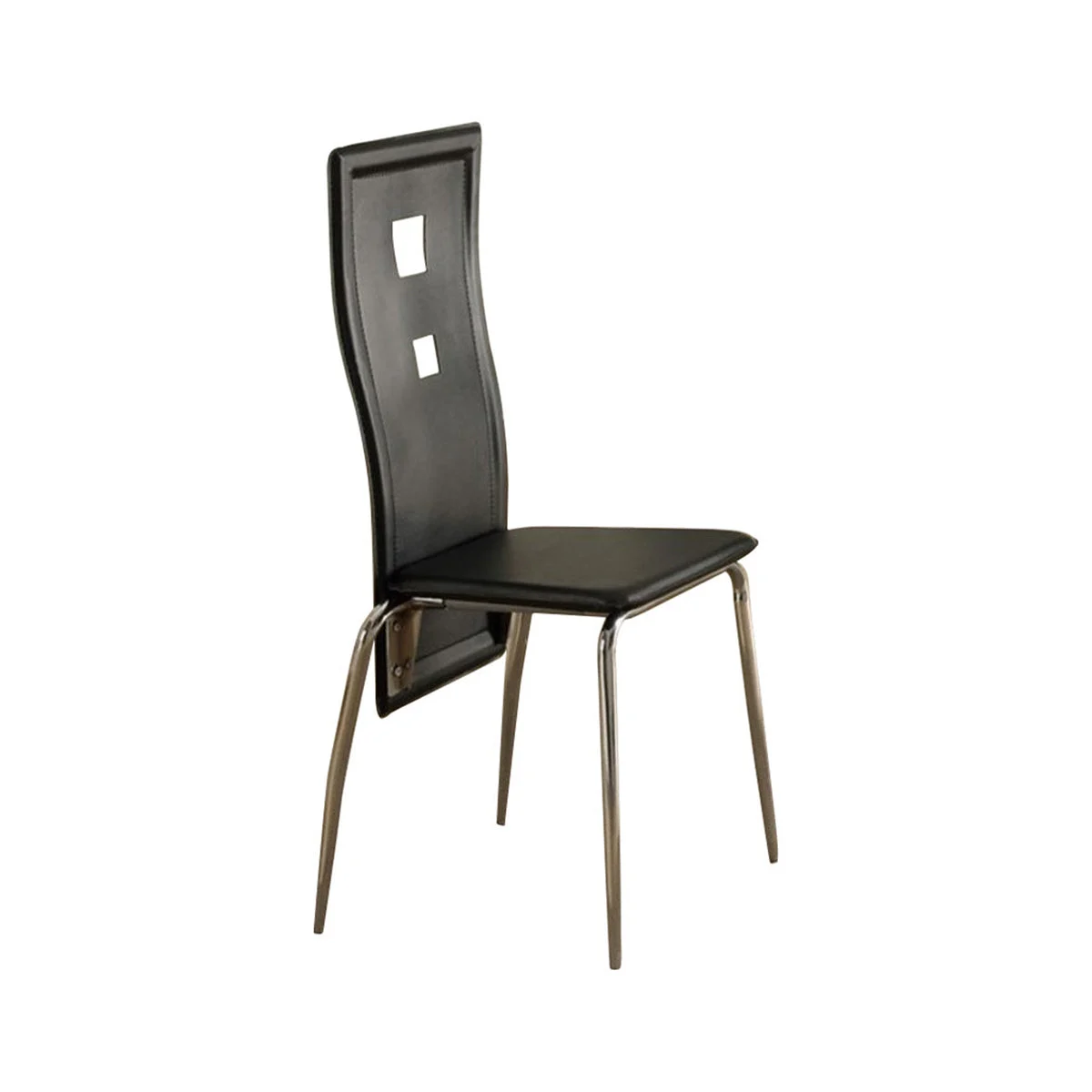 Benzara Modern Metal Dining Chair with Cutout Back, Set of 4, Black and Chrome