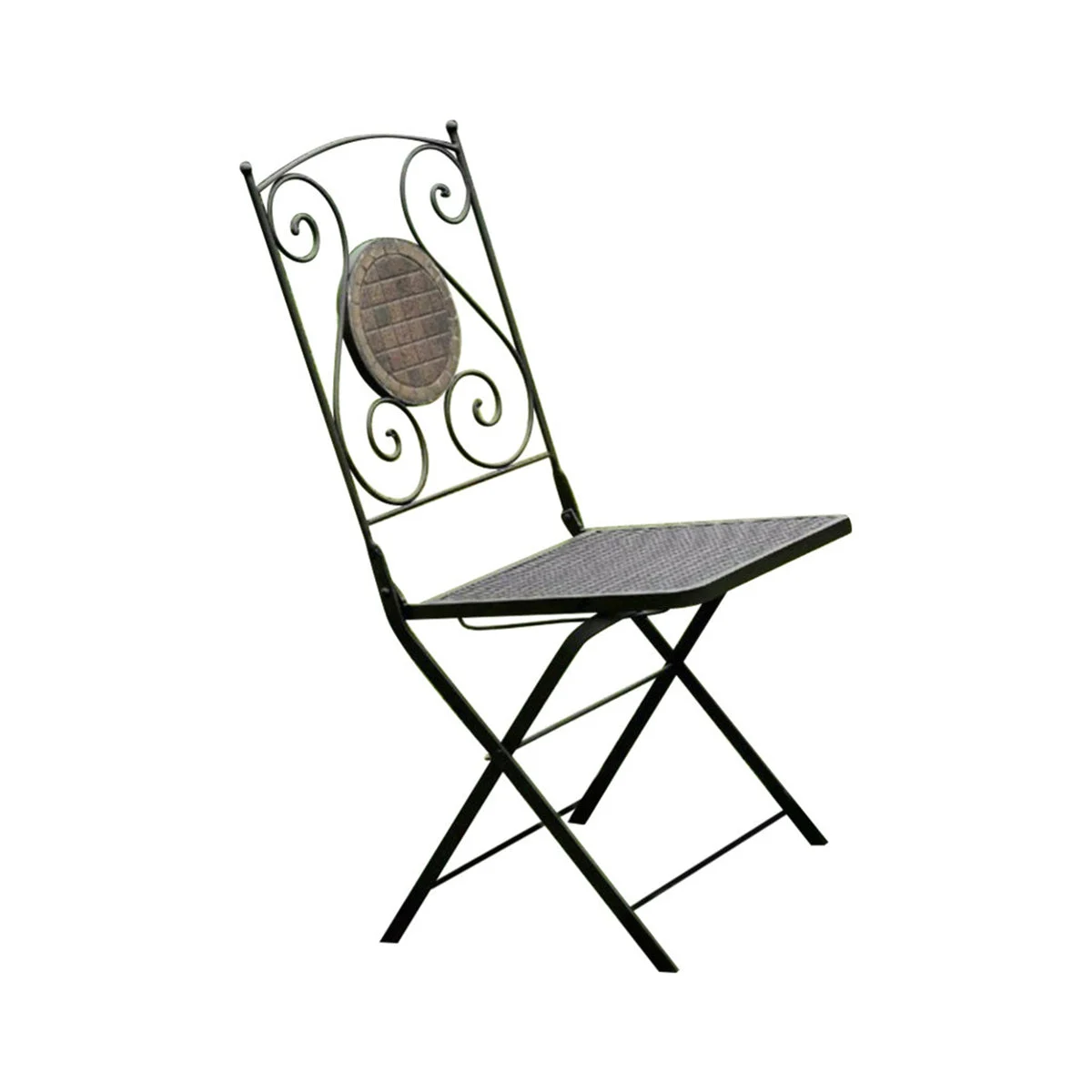 Benzara 2 Piece Minimalistic Folding Metal Chair with Decoration on Back, Black