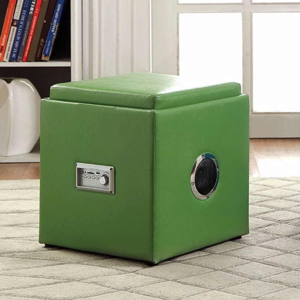 Benzara Tech Savvy Contemporary Ottoman with in Built Bluetooth Speaker, Green