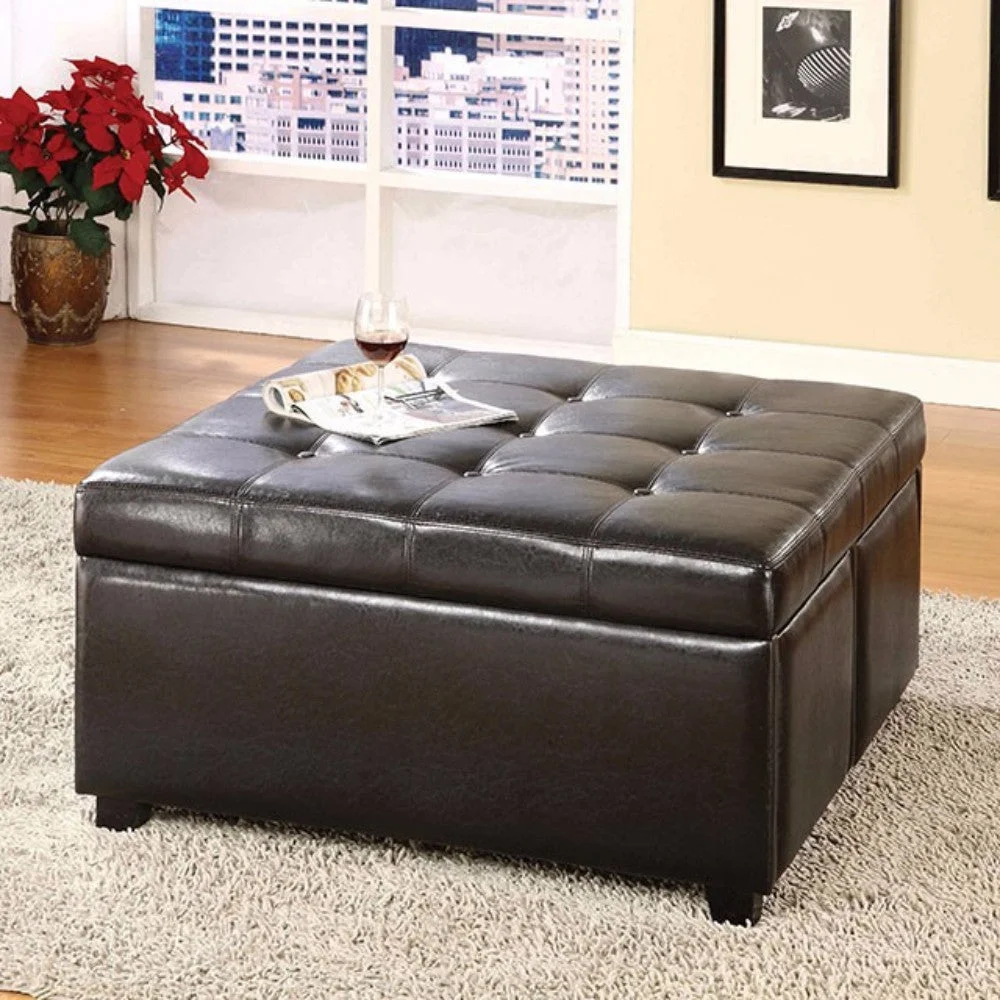 Benzara Restful Contemporary Storage Ottoman with 4 Drawers, Brown