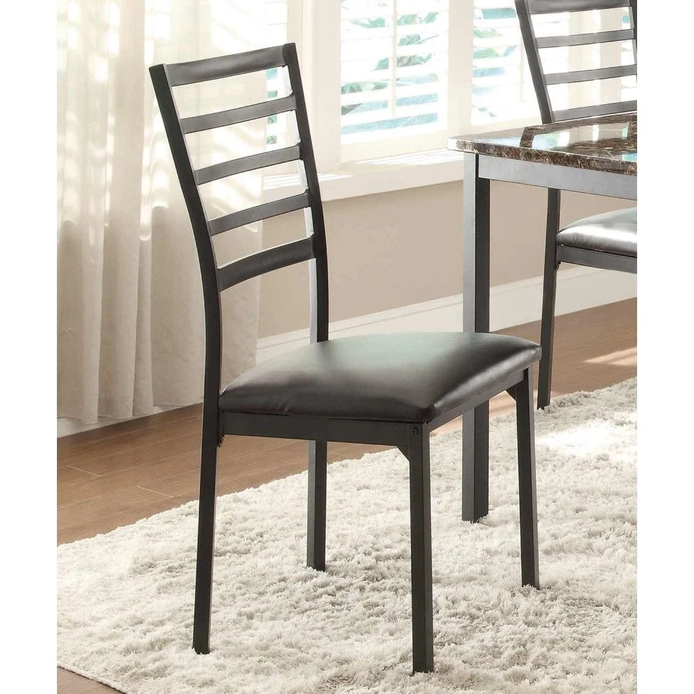 Benzara Metallic Side Chair with Leatherette Upholstered Seat, Black , Set of 4