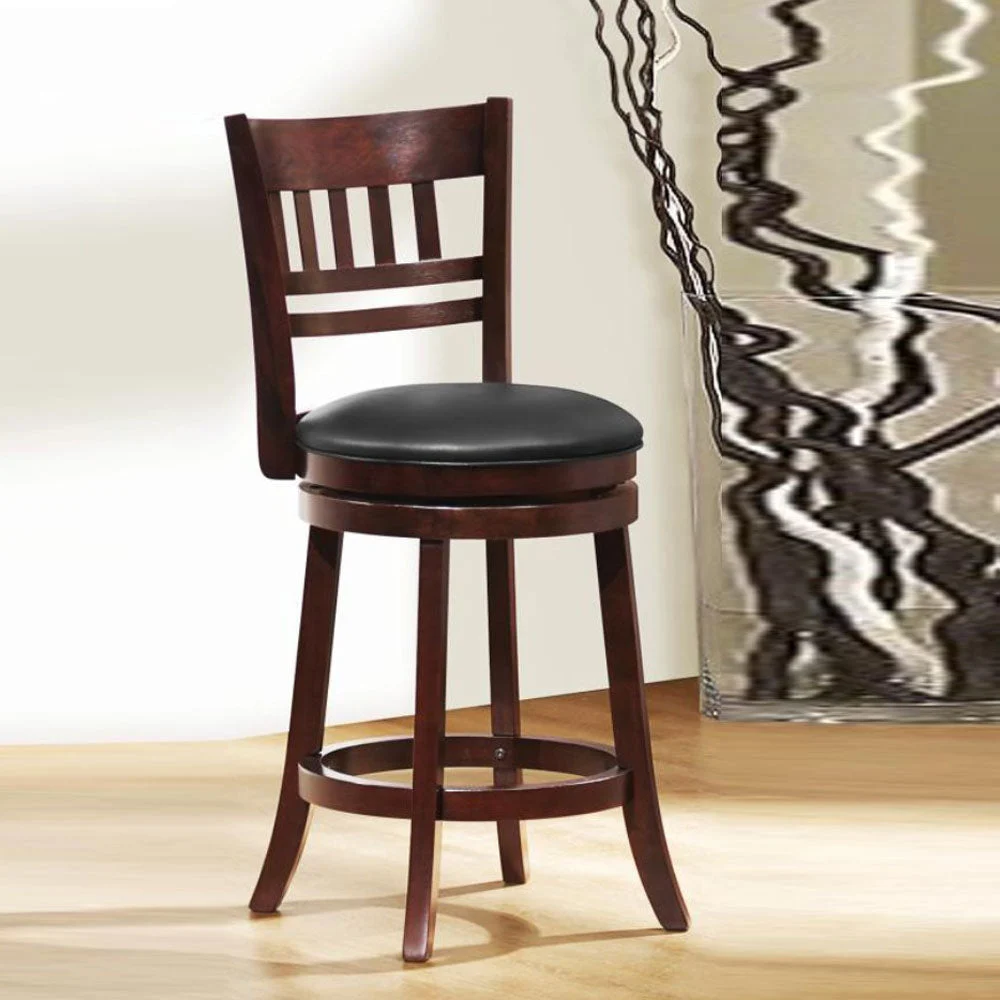 Benzara Swivel Counter Height Chair in Dark Cherry Brown