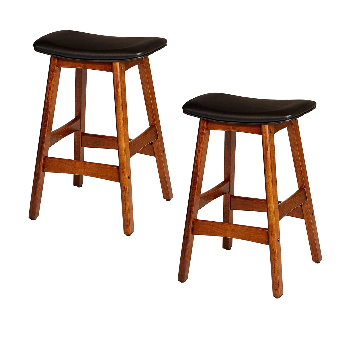 Benzara Wooden Counter Height Stool in Black and Brown, Set of 2