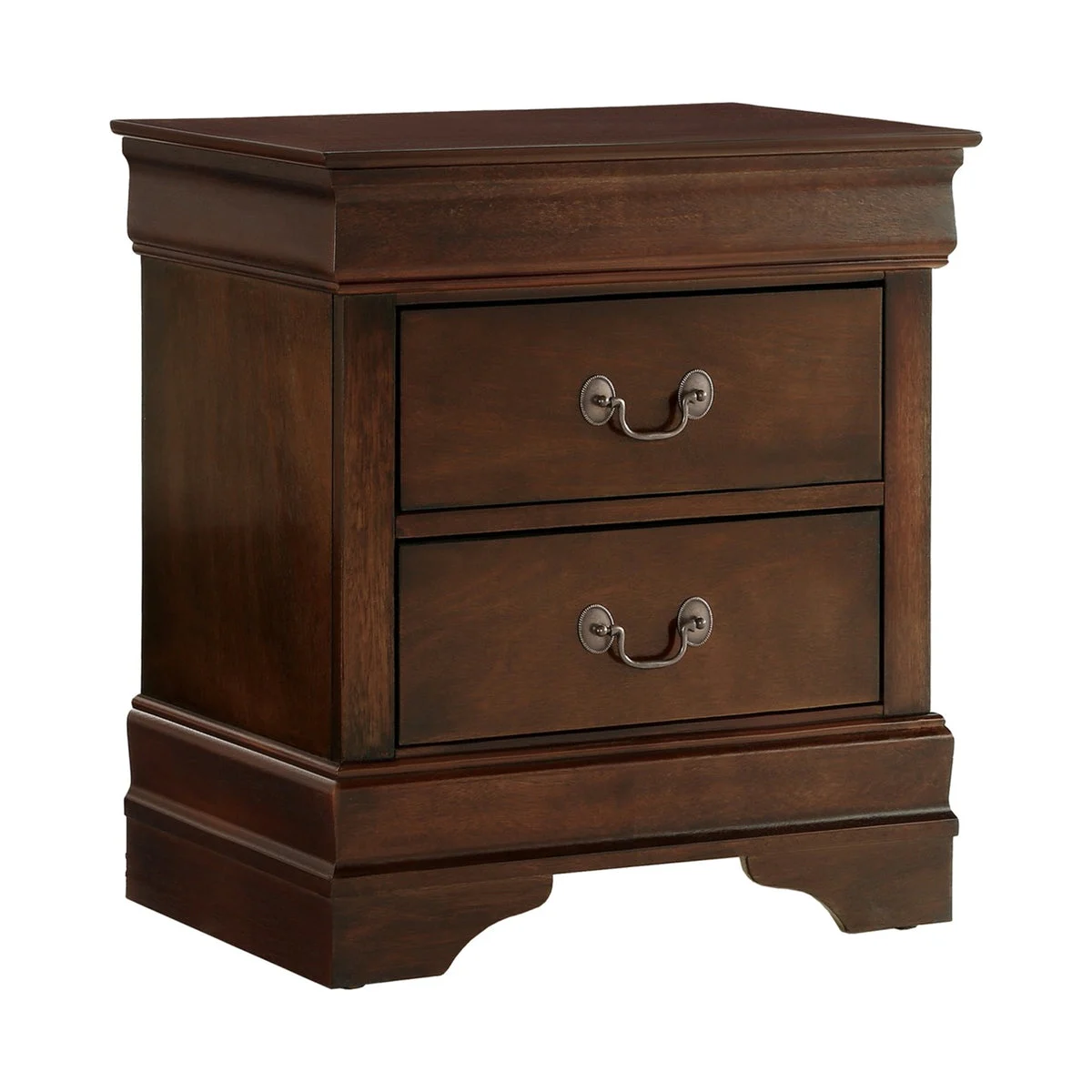 Benzara Wooden Night Stand with Curvy Handle Drawer Cherry Brown