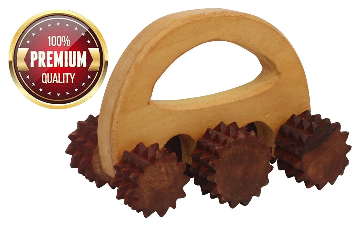 Benzara Wooden Wheel Massage Roller/Stress and Pain Reliever, Brown