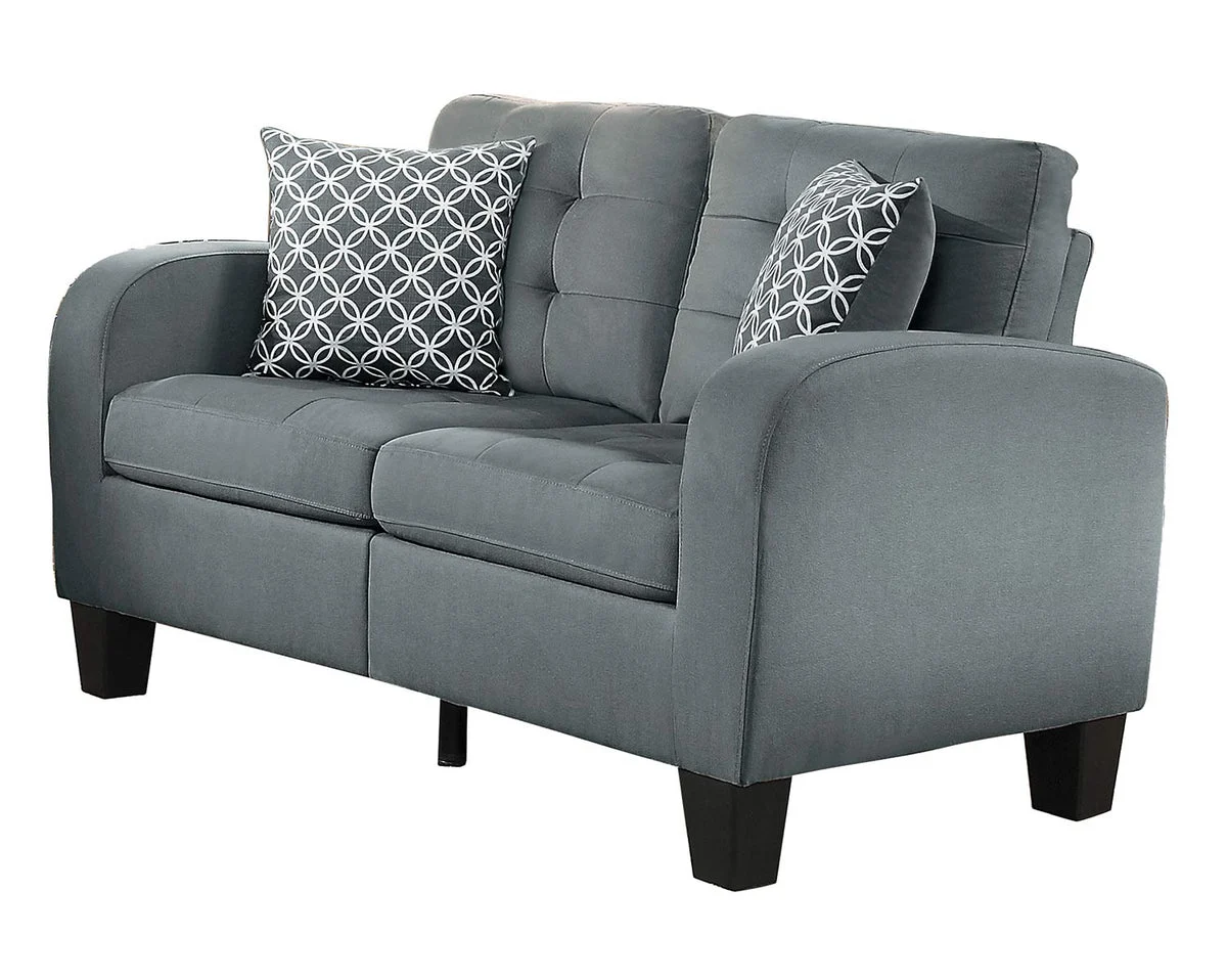 Benzara Contemporary Wood Love Seat with Tufted Upholstery, Sand Gray Finish