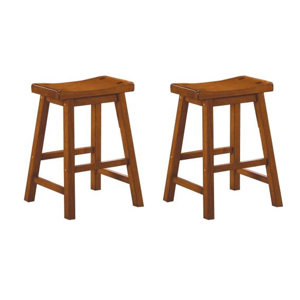 Benzara Wooden 24`` Counter Height Stool with Saddle Seat, Oak Brown, Set of 2