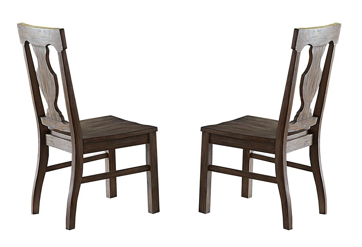 Benzara Wooden Dining Side Chairs with Fiddle Back, Brown, Set of 2