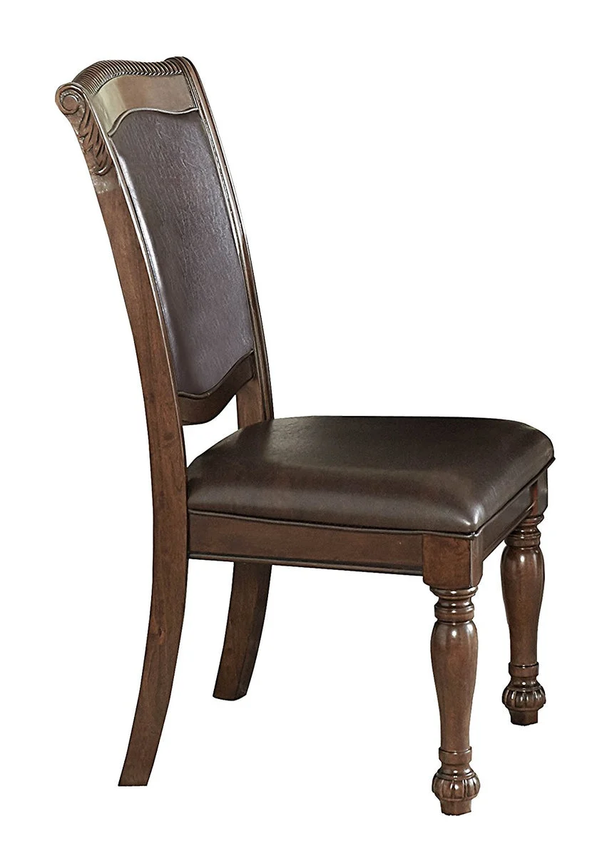 Benzara Wood & Leather Dining Side Chair, Cherry Brown & Dark Brown, Set of 2