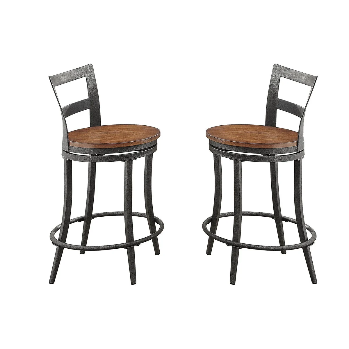 Benzara Wood & Metal Counter Height Swivel Chair, Gray & Brown, Set of 2