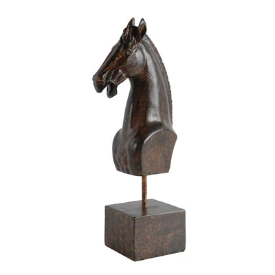 Benzara Horse Bust Accent on A Cubical Stand, Ebony Black