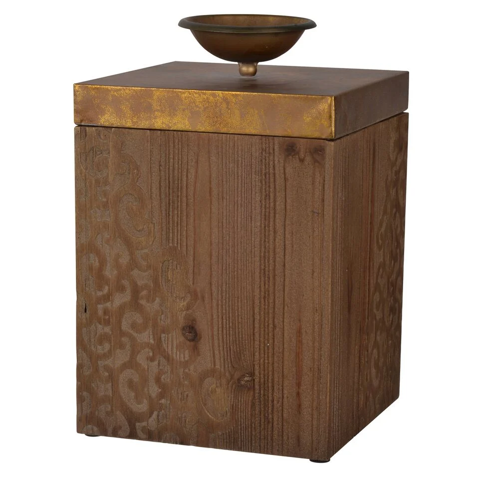 Benzara 12.2" Metal and Wood Decorative Box with Unique Handle, Brown
