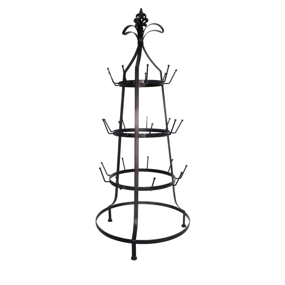 Benzara Three Tier Metal Cup Rack, Black