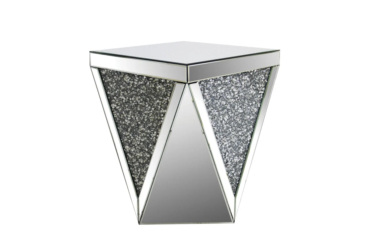 Benzara End Table with Square Mirrored Top, Clear