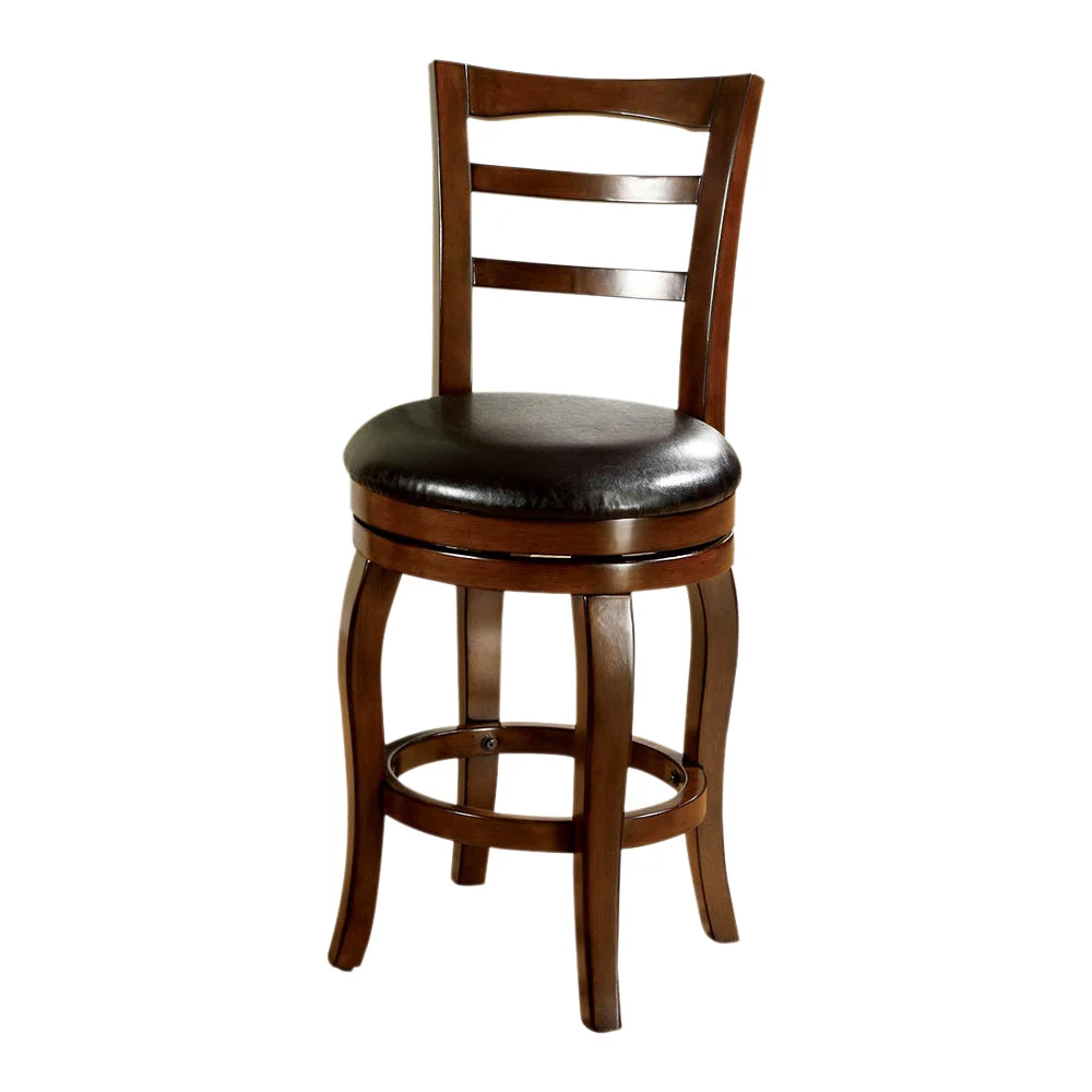 Benzara Transitional Style Swivel 24`` Barstool with Round Padded Seat and Curvy Legs, Oak